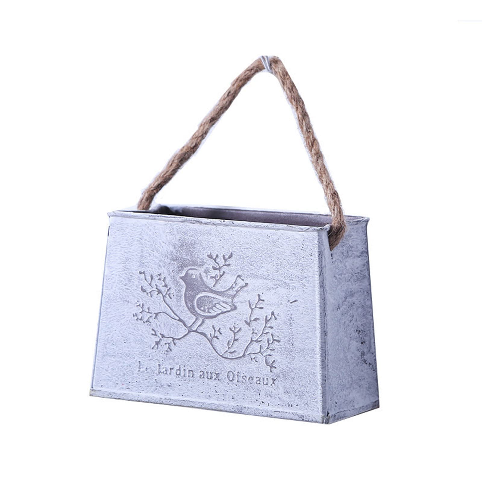 MISNODE 2 Pcs Galvanized Metal Wall Pocket Planter- Farmhouse Style Wall Hanging Tin Olive Bucket Vintage Rustic Flowers Vase Planter Holder With Rope