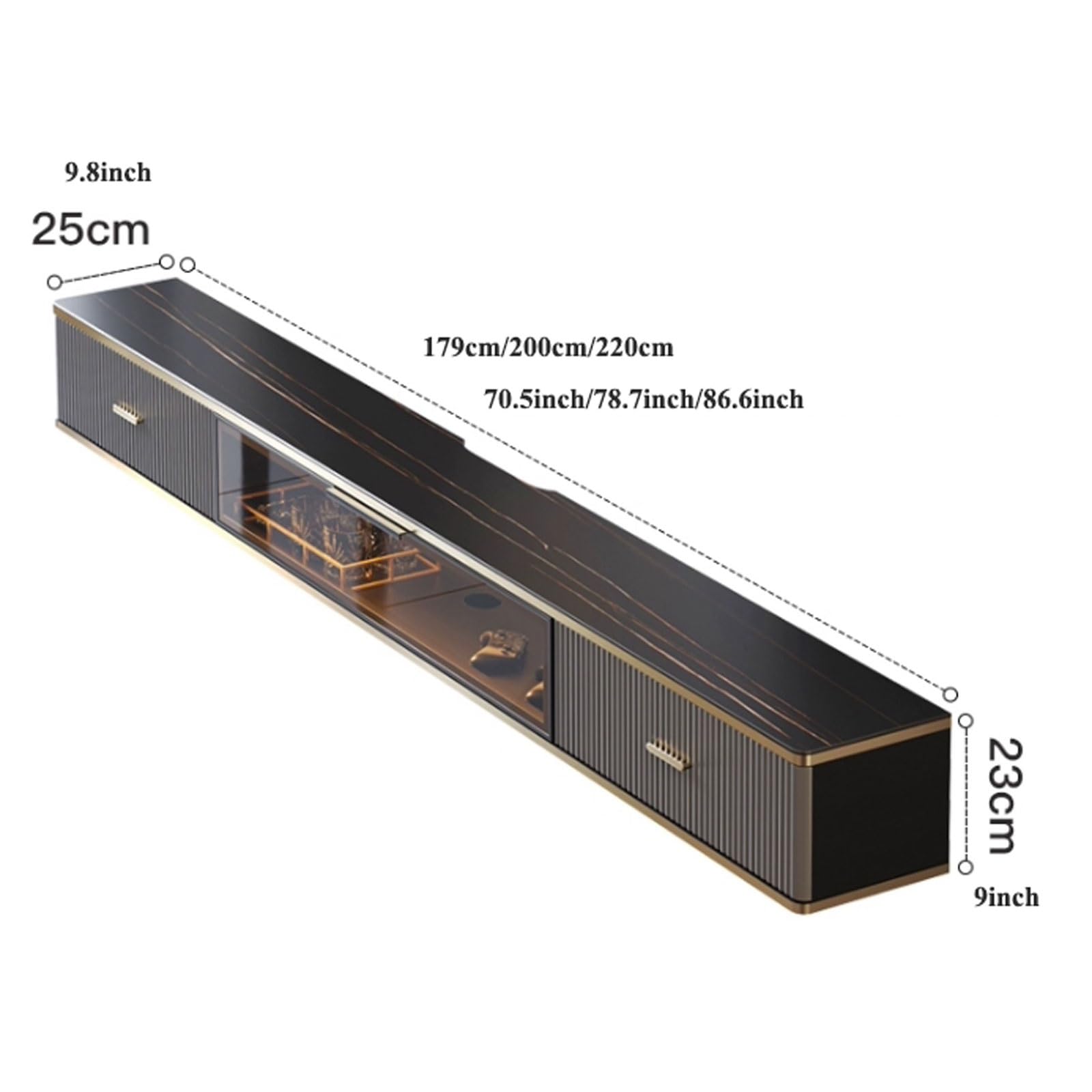 Soporte flotante de pared para TV de 70.5 pulgadas, 78.7 pulgadas, estante de madera con parte superior de pizarra, consola moderna para televisores, elegante centro de entretenimiento montado en la