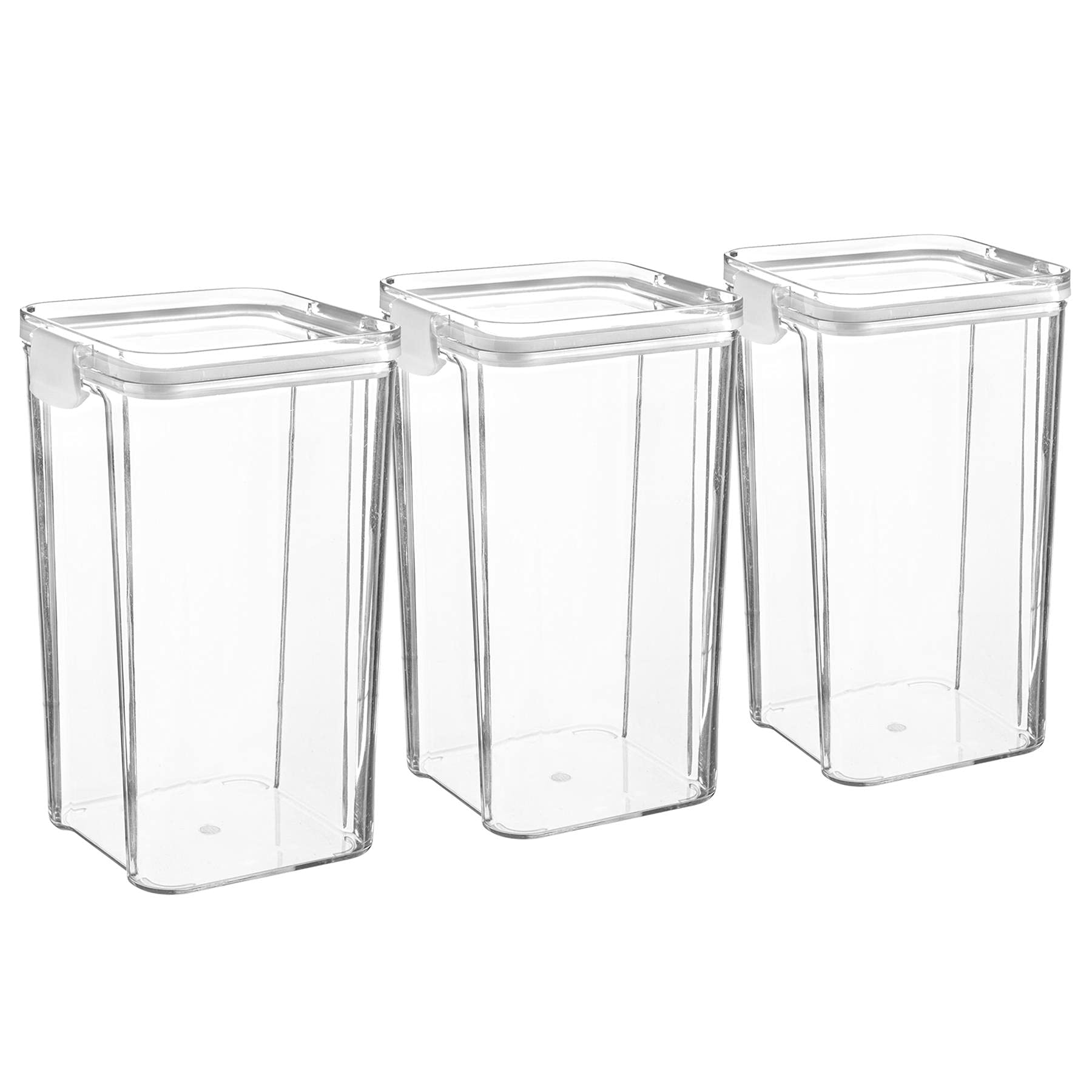 Argon Tableware Food Storage Containers - 1.3L - White - Pack of 3 - Clear Airtight Reusable Stackable Freezer Storage Meal Prep Container Lunch Tupperware Box with Clip-Lock Lid
