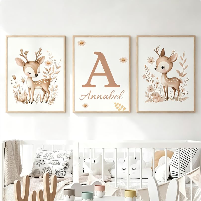 3 Affiches Biche Chambre Bebe Fille 30x40 Terracotta Affiche Personnalisée Fille Prenom Tableau Chambre Enfant Boho Deco Poster Mural Bebe Cerf Decoration...