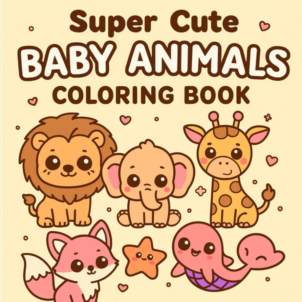 Super Cute Baby Animals Coloring Book: Adorable Kawaii Animal Coloring Pages for Relaxation, Creativity & Fun