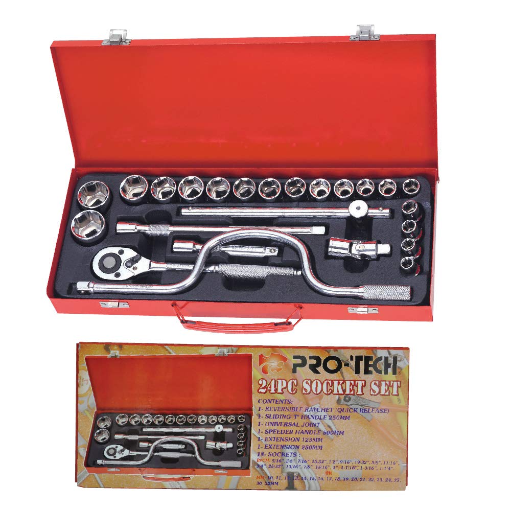 Pro-Tech24 Piece Wrench And Socket Set With Tool Box - Swmm