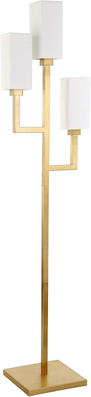 Brass 3-Light Torchiere Floor Lamp with Tube-Shaped Shades