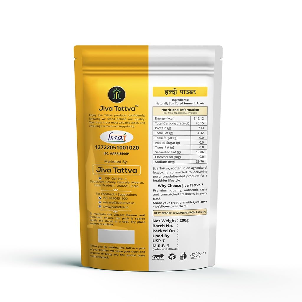 Jiva Tattva Turmeric Powder 200GM | Pure & Natural Haldi Powder with Essential Oils | Rich in Antioxidants for Health & Wellness Jiva Tattva Turmeric Powder 200GM | Pure & Natural Haldi Powder with Essential Oils | Rich in Antioxidants for Health & Wellness