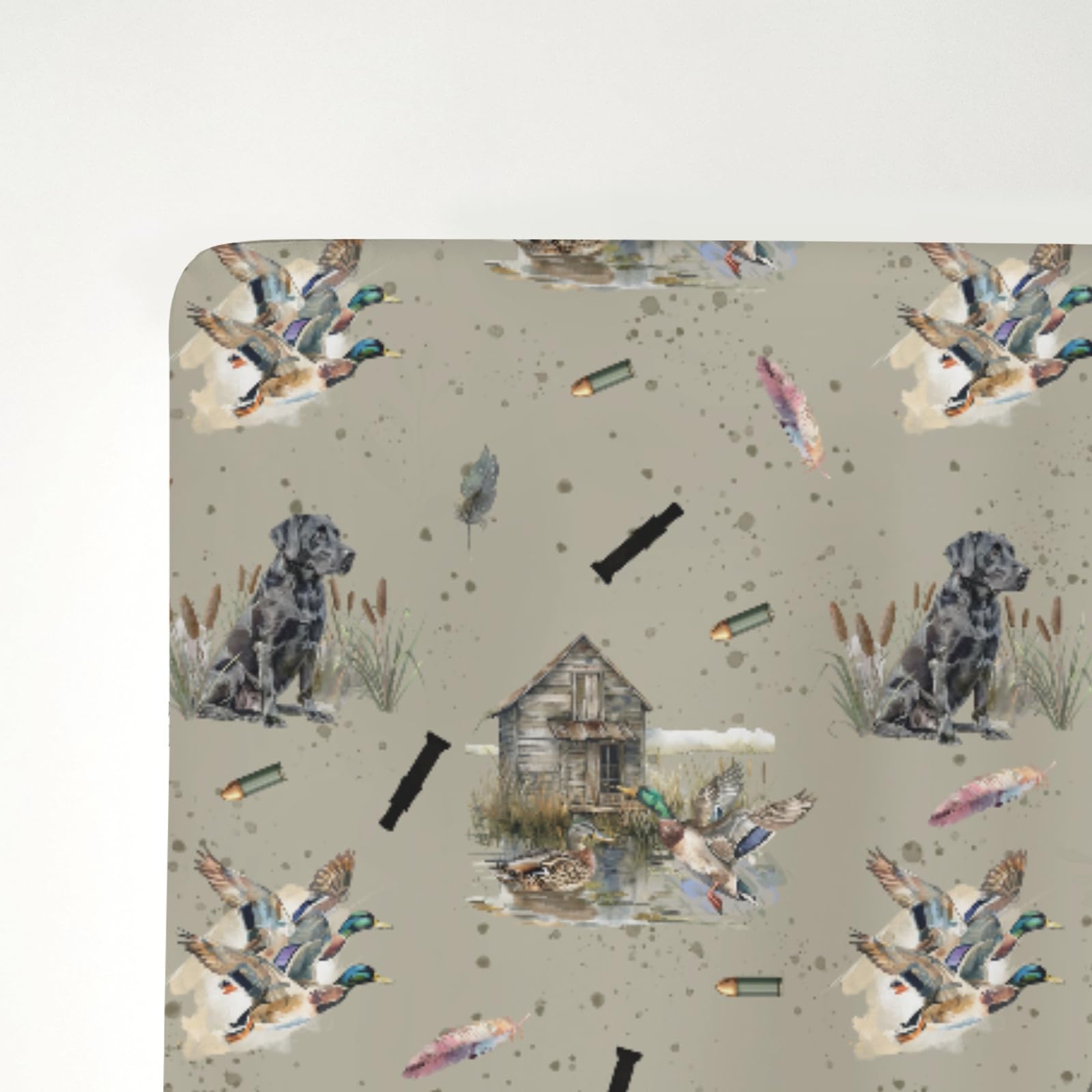 Vintage Duck Hunting Hunter łóżeczko dziecięce prześcieradła dla chłopca dziewczynki 132 cm x 71 cm retro kaczki krzyżówki psy dom wiejski miękki przytulny dopasowany pokrowiec na materac do łóżeczka