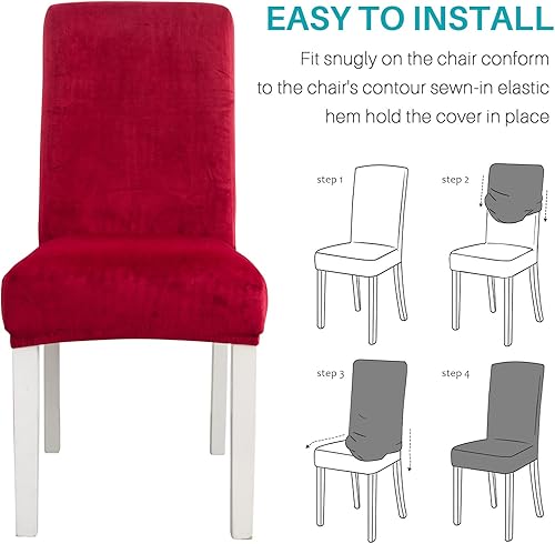 Miniatura 7 de MIFXIN Paquete de 6 fundas elásticas para sillas de comedor, de terciopelo, elásticas, de elastano, lavables, protectores de muebles para comedor,