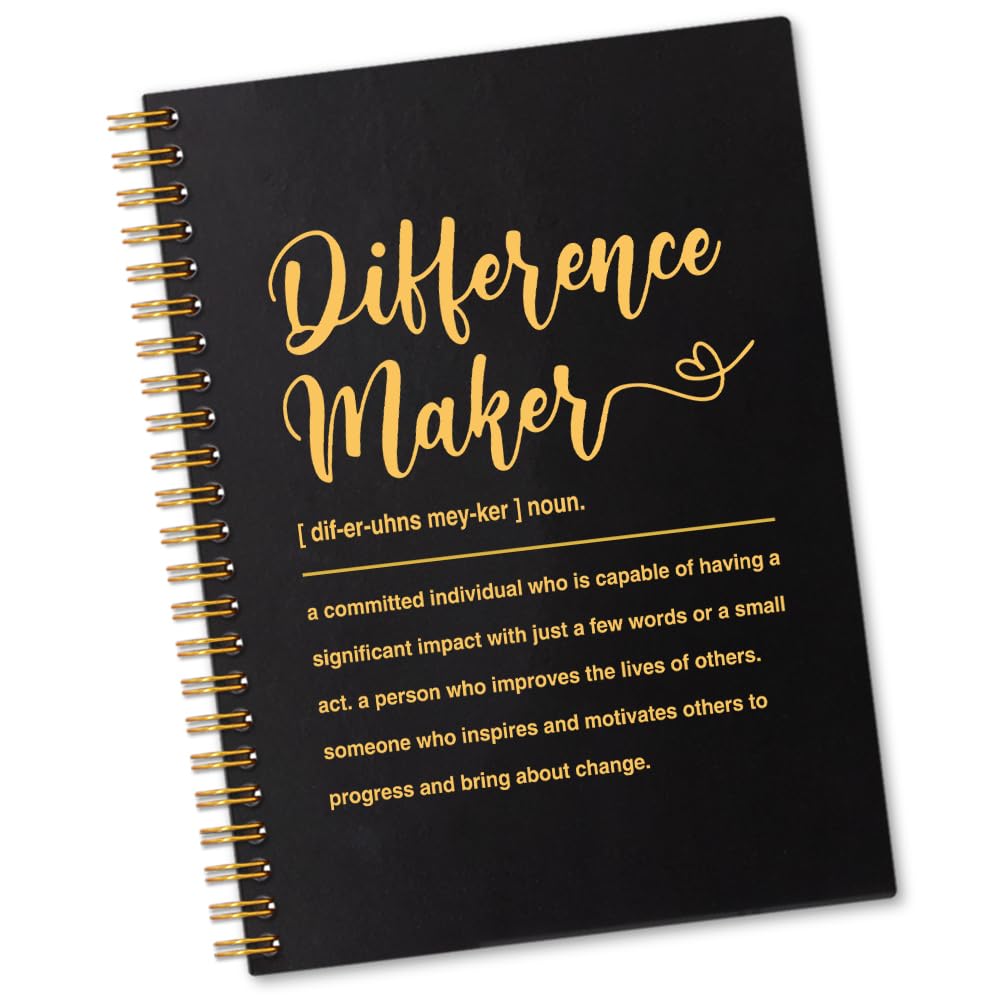Difference Maker 160 Blank Pages Spiral Notebook, Appreciation Gift for Boss Mentor Leader, Leaving Retirement Gift for Manager, Thank You Gift for Teacher Social Worker School Counselors Nurse