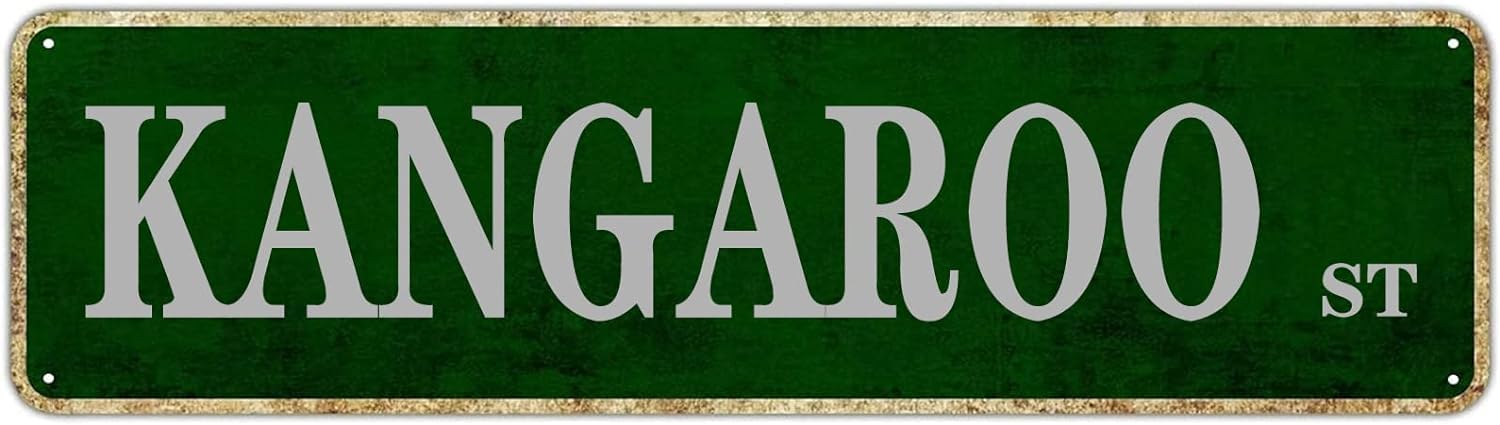 Anceky Metal Sign Kangaroo St Vintage Signs Retro Tin Signs Aluminum Art Plaque Gift Outdoor Home Kitchen Garden Wall UV-Resistant Decor 4x16 Inches
