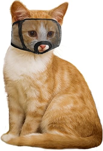 Bozal de gato para arreglar las uñas con malla suave cubierta, evita que se muerda y mastique (M, negro)