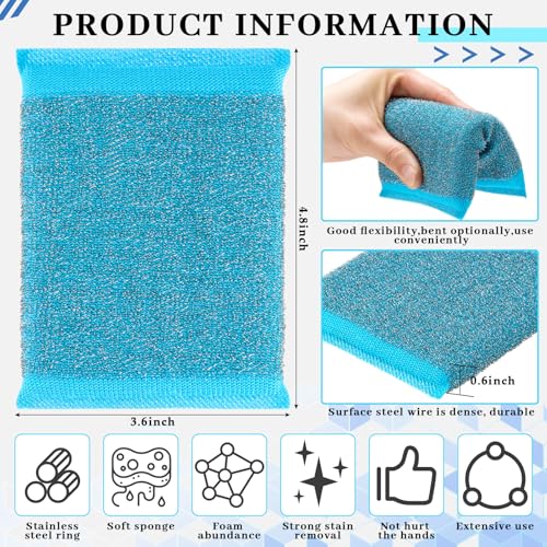 Image of Honeydak 24 Pcs Steel Wool Sponges for Kitchen Multi Use Heavy Duty Non Scratch Scrubbing Dish Cleaner Sponges for Cleaning, Pots and Pans