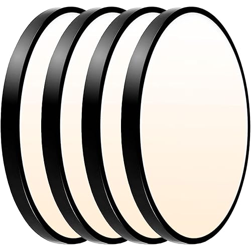 4 Pack 12 Inch 28W LED Flush Mount Ceiling Light,Black Shell 3 Color Changeable (3000K/4000K/6000K),120V Slim Surface Mount Ceiling Light Modern Lighting Fixture for Kitchen Bedroom Living Room…