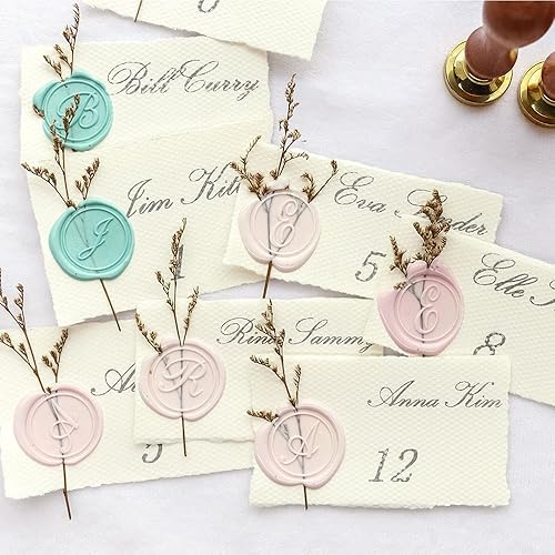 Miniatura 4 de VOOSEYHOME Sello de cera con letra inicial escrita a mano del alfabeto R con mango de palisandro, decoración en embalaje de regalo, libro de