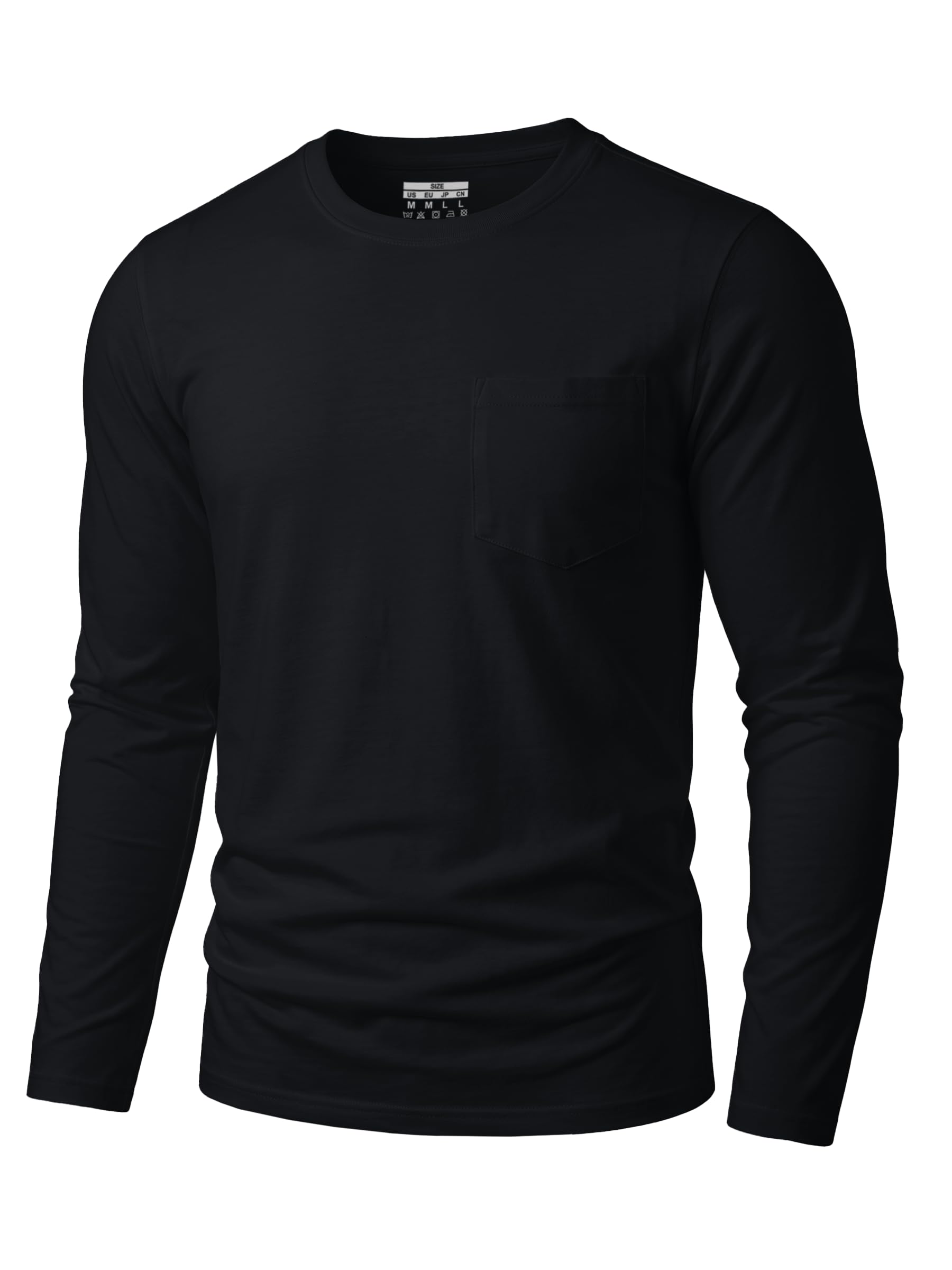 TACVASEN Herren Baumwolle Tshirt Rundhals Langarmshirt Einfarbige Work Sweatshirt Atmungsaktiv T Shirts Mit Brusttasche