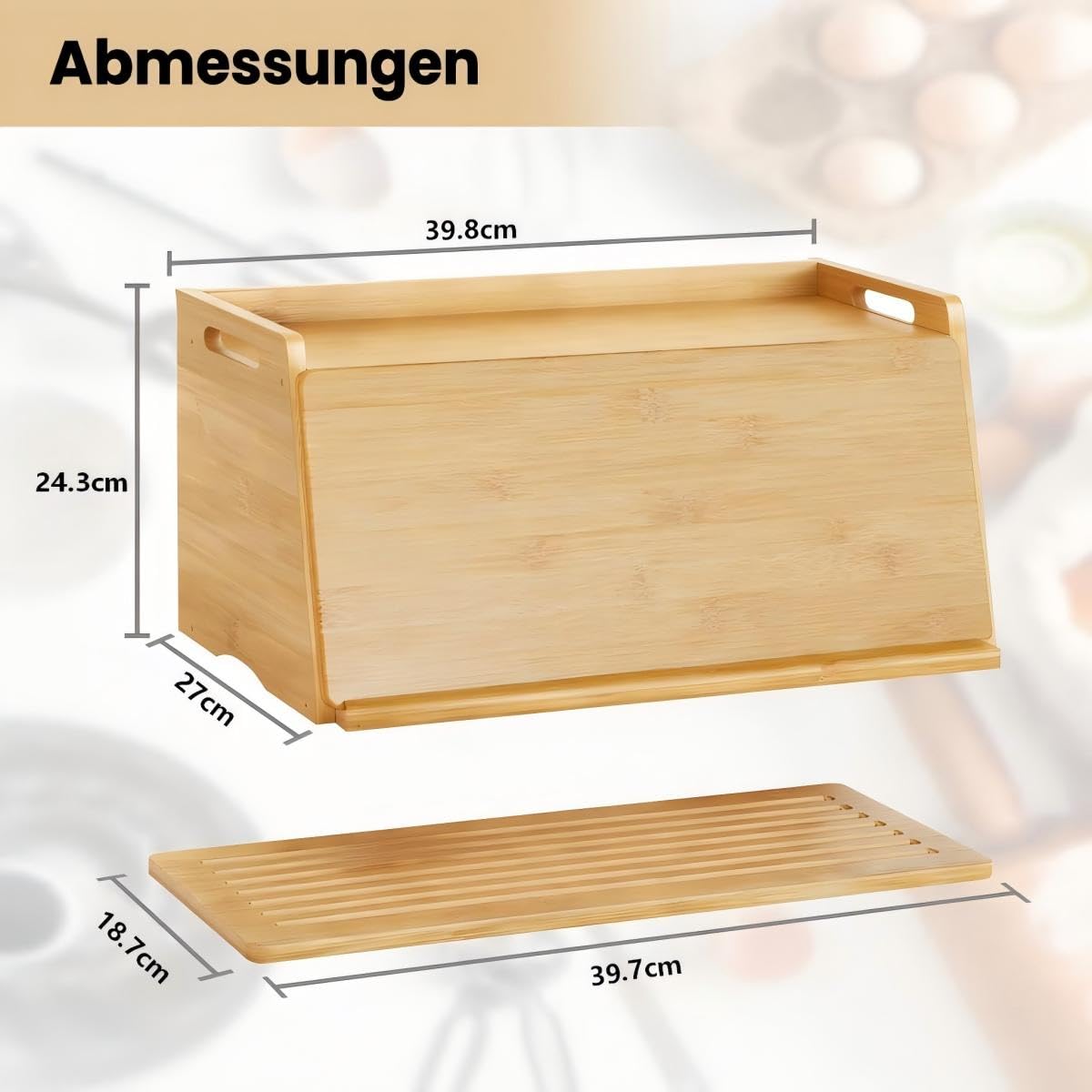LEMIKKLE Panera de bambú con tabla de cortar, caja de almacenamiento de pan para mantener la comida fresca, adecuada para la cocina, se puede utilizar para almacenar pan, frutas, productos horneados