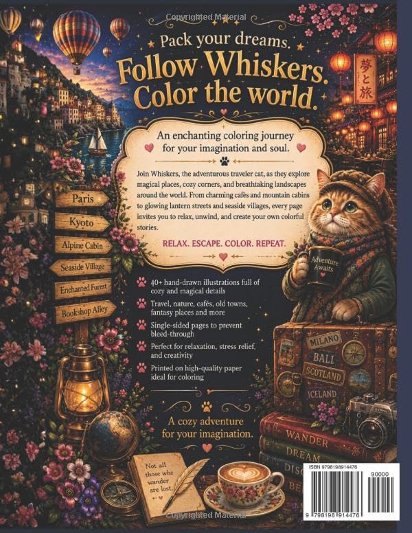 Travel Tales of Whiskers: A Cozy and Magical Coloring Journey – Relaxing Adventure for Adults image 3