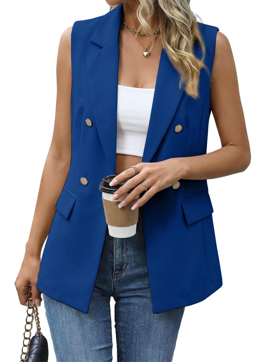 IDEALSANXUN Womens Double Breasted Vest Tops Sleeveless Blazer Spring Summer Suit Jackets