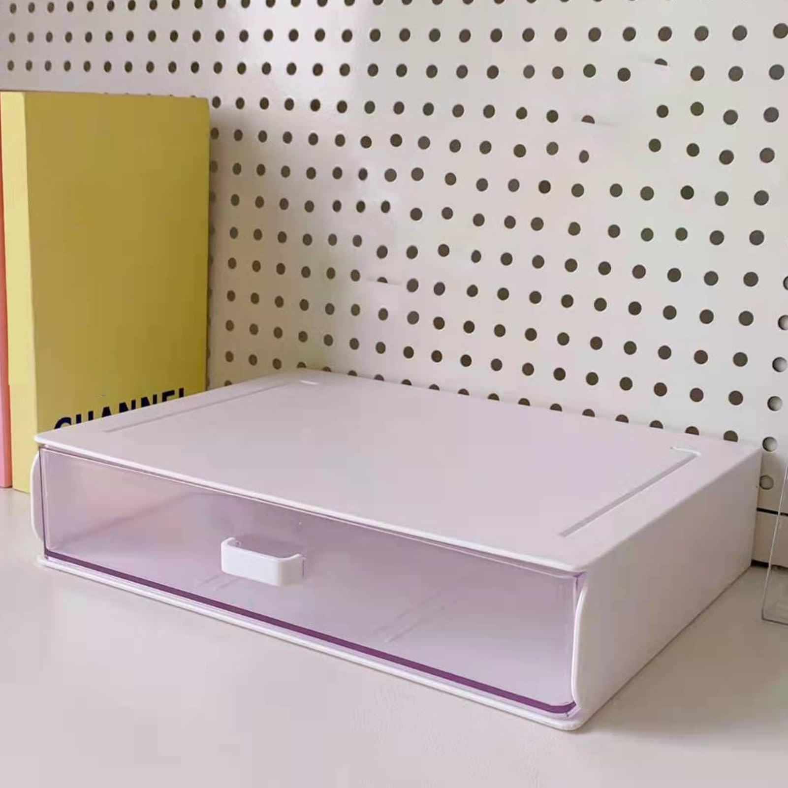 Jelquix Desk Organizer with Drawer, Clear Plastic Stackable Desktop Storage Box, Drawer Dividers with Transparent Design, Ideal for Office, Dorm & Home