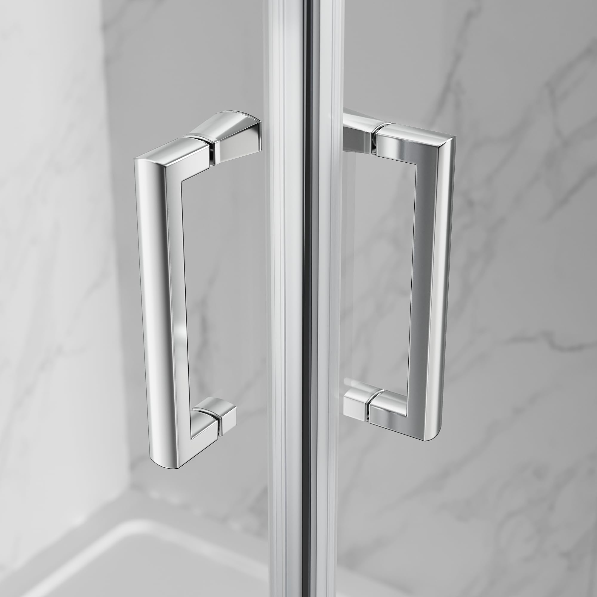 SIRHONA Cabine de Douche 90x90x195 cm Coulissante à Double Ouverture, Porte de Douche en Verre à Deux Panneaux Fixes avec Verre Transparent de 5 mm, Réglable d'un seul côté 20 mm