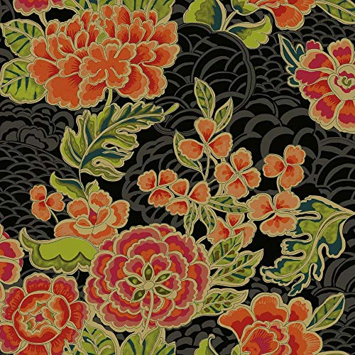 RoomMates Waverly Zen Garden Peel and Stick Wallpaper, Black, Pink - Image 2