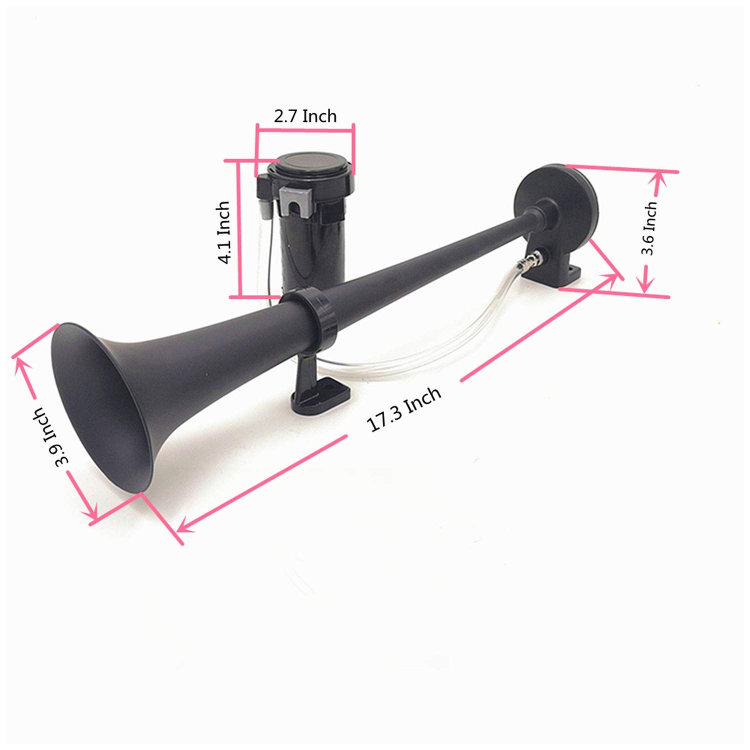Car Horn Bocina de aire para coche con compresor de bocina de aire de 150db Bocina Air para camión 45cm Cromo Zinc Negro Trompeta simple para cualquier coche de 12V car camión moto etc