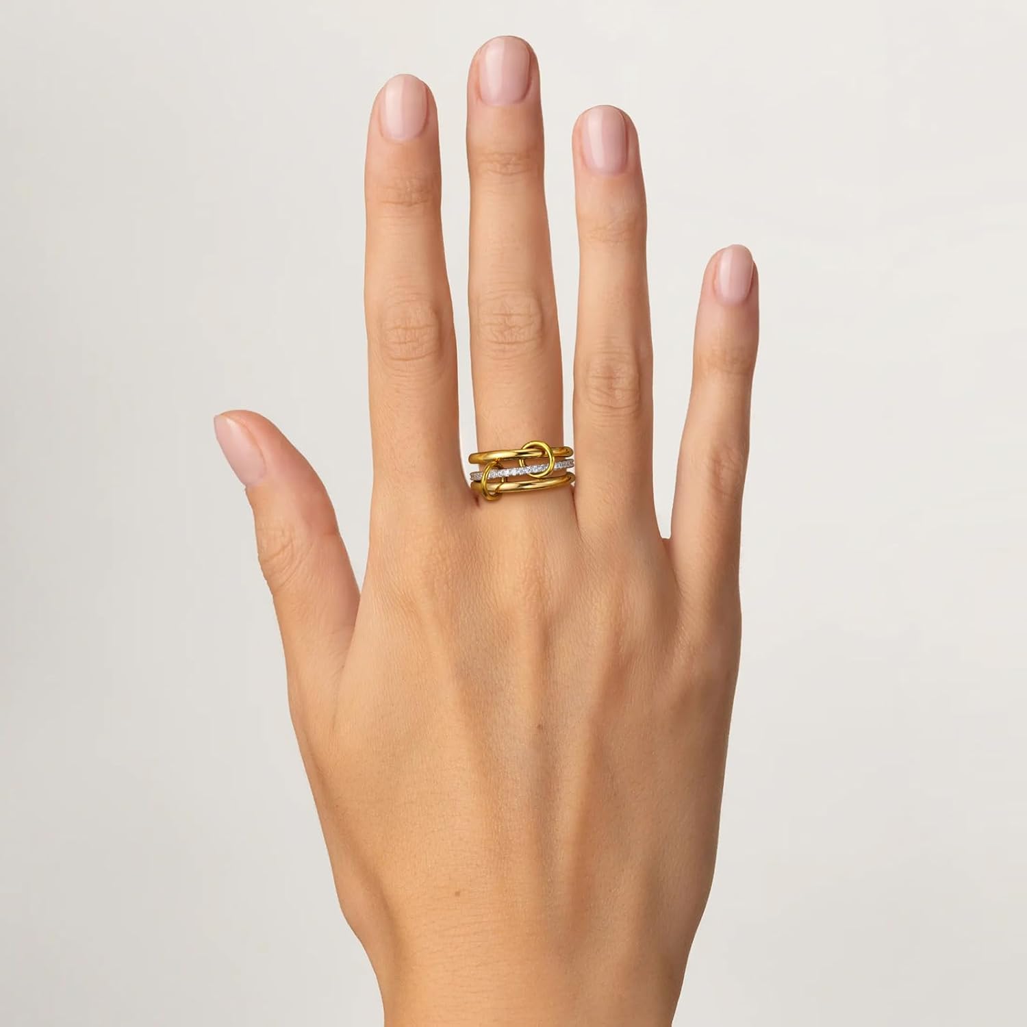 Stackable Rings for Women 14K Gold and White Gold, 3PCS 2mm Dainty Band Ring Set, Stainless Steel and Brass, Cubic Zirconia Accent, Size 5-10 - Image 9