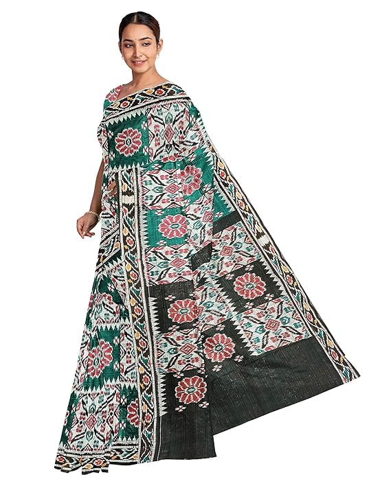 Image of Ikat Women's Cotton Saree, Handmade Pure Cotton Khandua Saree, Ikkat Orissa Traditional Handloom Saree without Blouse