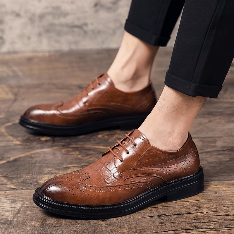 Men Pointed Toe Brown Dress Shoes, Oxford Work Shoes for Men, Fashion Business Leather Casual Loafers Shoes, Waterproof Dress Shoes for Men2