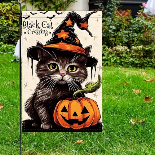 NHBTC Halloween Black Cat Pumpkin Garden Flag 12x18 In Lawn Yard Decor Gift - image 5
