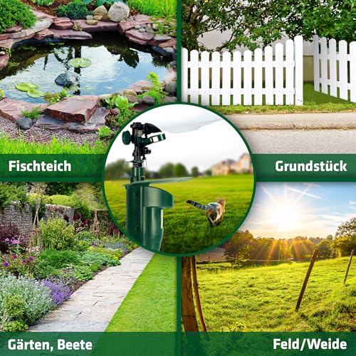 GARDIGO® Wasserstrahl Tiervertreiber I Vogelabwehr, Reiherschreck, Katzenschreck für Garten | PIR-Bewegungsmelder I Reichweite bis zu 10 m I Vogelschreck, Katzenabwehr, Hundeabwehr | Inkl. Batterien