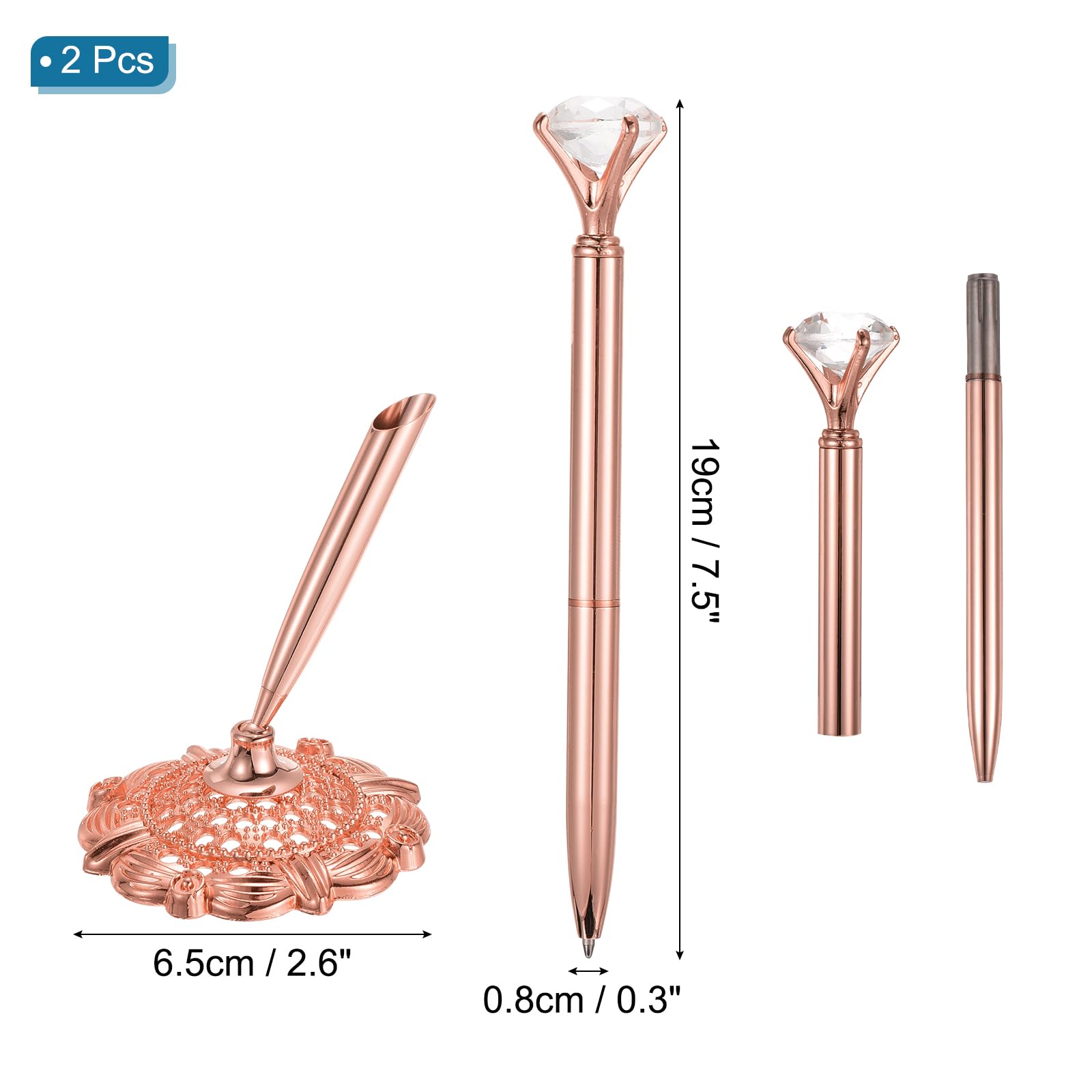 PATIKIL 2 Set Diamond Wedding Pen Guest Book Pen with Holder, Rose Gold, 1 count (Pack of 2) - Image 2