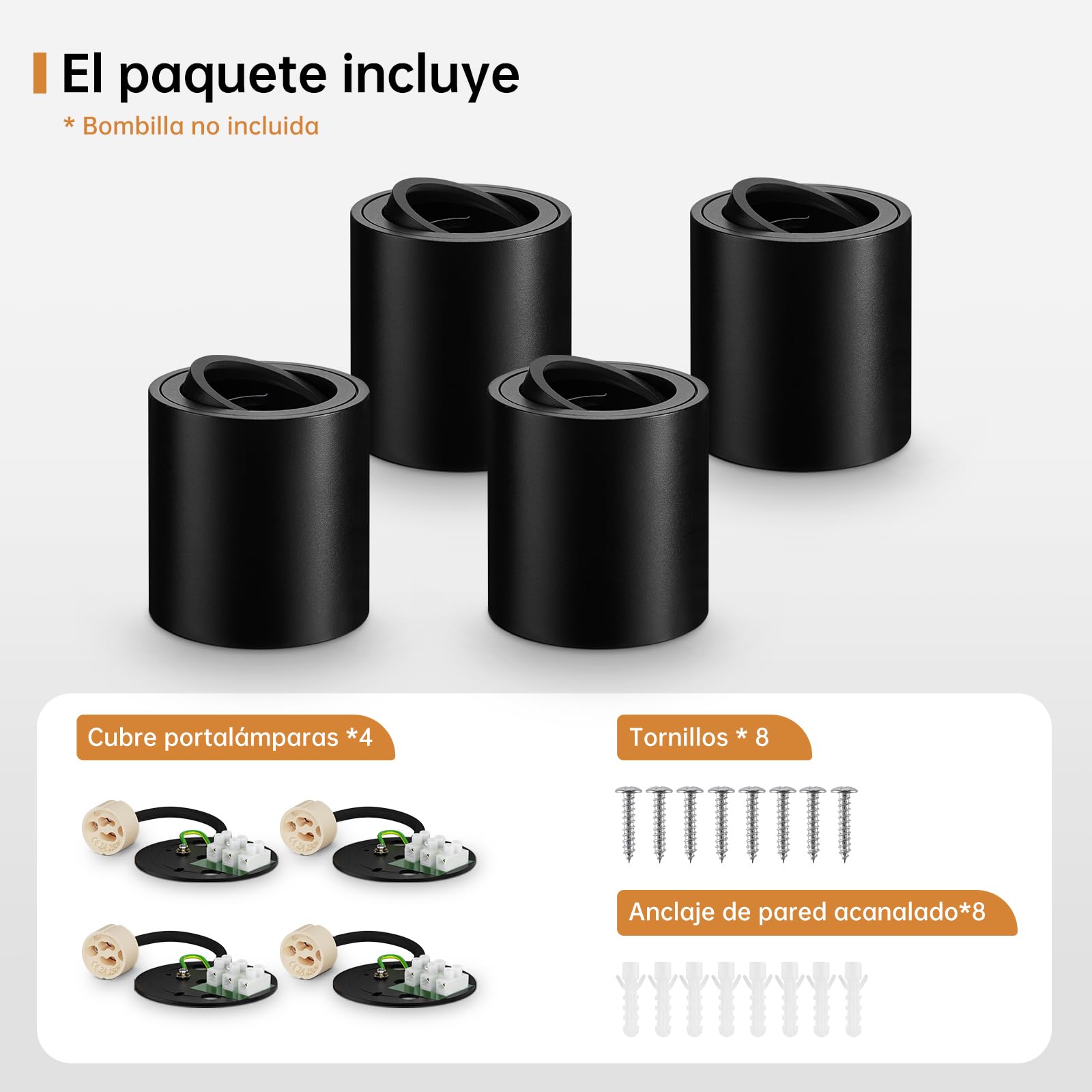 wowatt 4 Piezas Focos Techo Superficie Negro, GU10 Focos Techo Orientables | 220-240V, Orientables 30 °, 80mm x 85mm, Aluminio, Focos Superficie Techo con Casquillo GU10 para Módulos GU10 y LED, Redondo