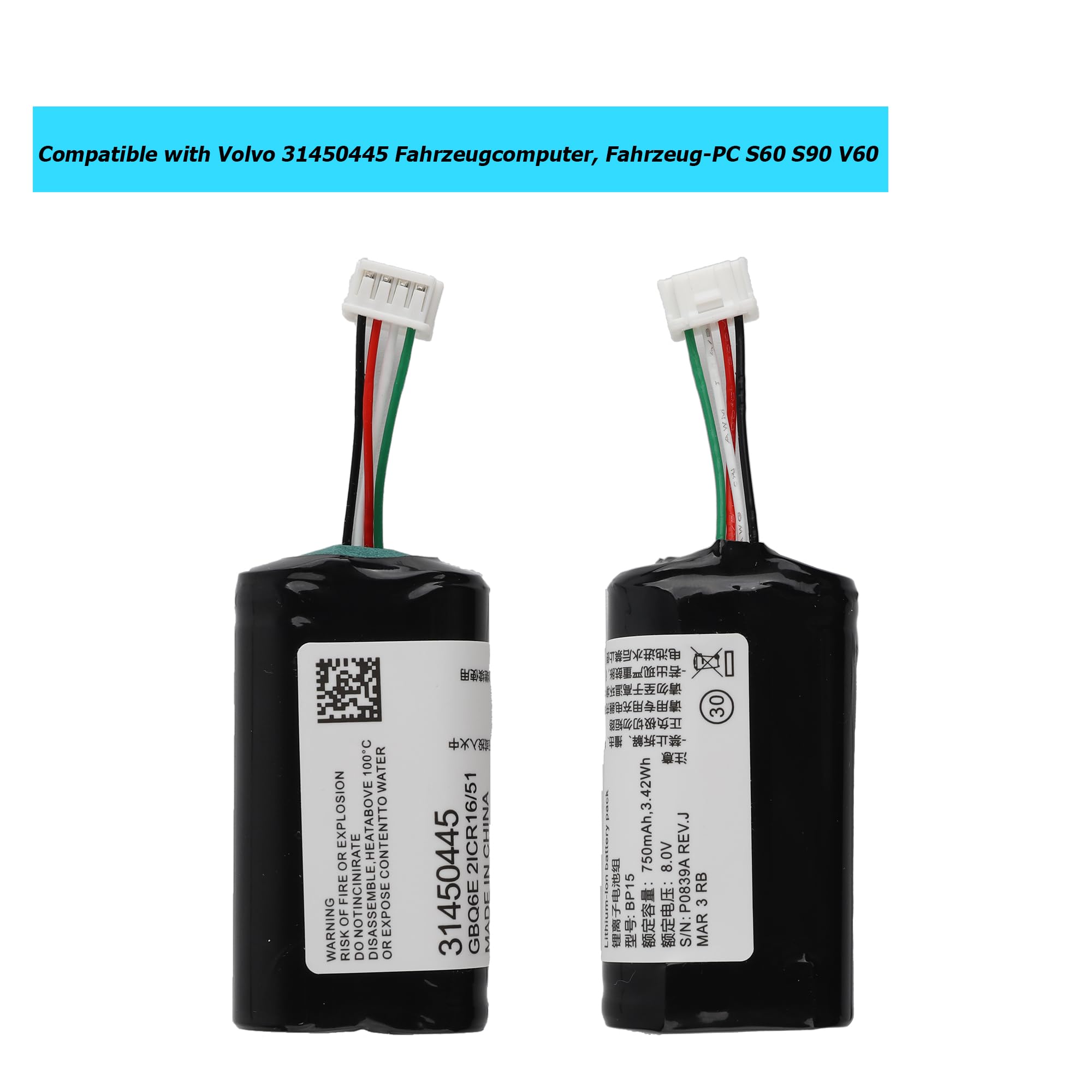 31450445 akumulator zastępczy kompatybilny z Volvo 31450445 komputer samochodowy, pojazd PC S60, S90, V60, V90, XC40, 31450445 (nie do 7,2 V)