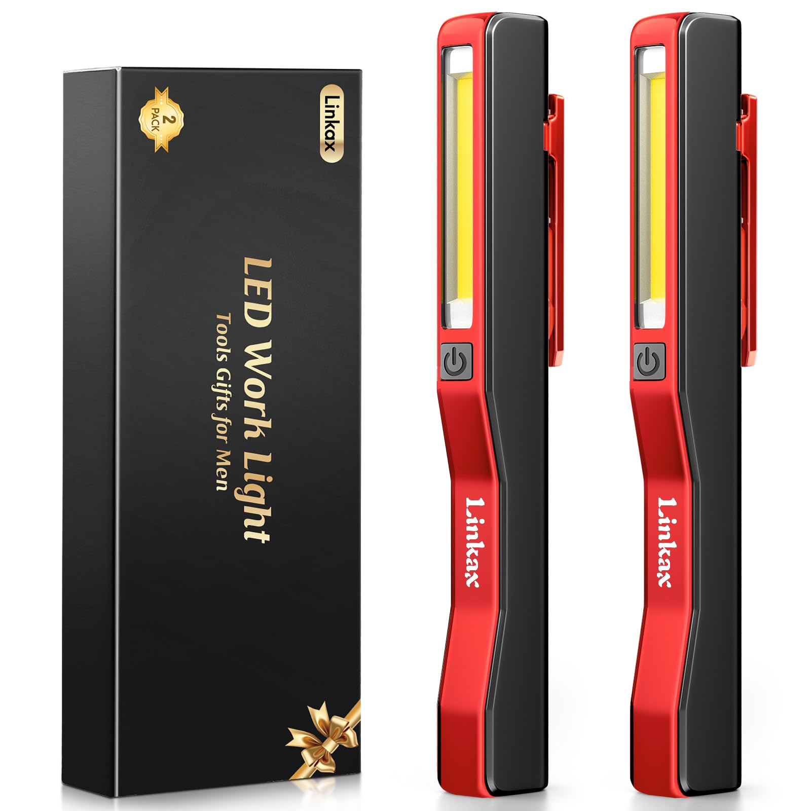 Linkax LED Torch Inspection Light 2 Pack, Birthday Gifts for Men Dad Granddad, Rechargeable Work Light Flashlight Pocket Torch with Magnetic Clip, Men Gifts for Workshop Car Emergency Power Cut