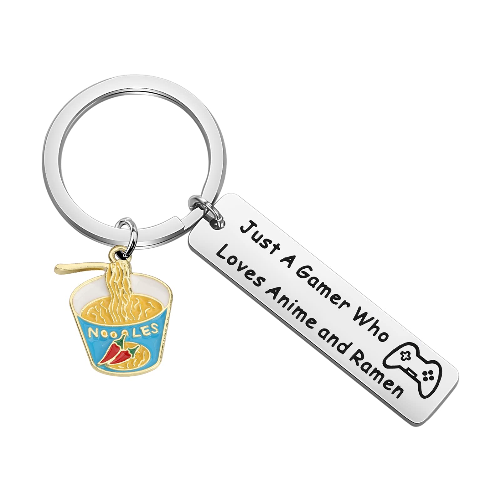 MYOSPARK Gamer Gift Anime Lovers Gift Just A Gamer Who Loves Anime And Ramen Keychain Game Lovers Gift Game Enthusiast Gift