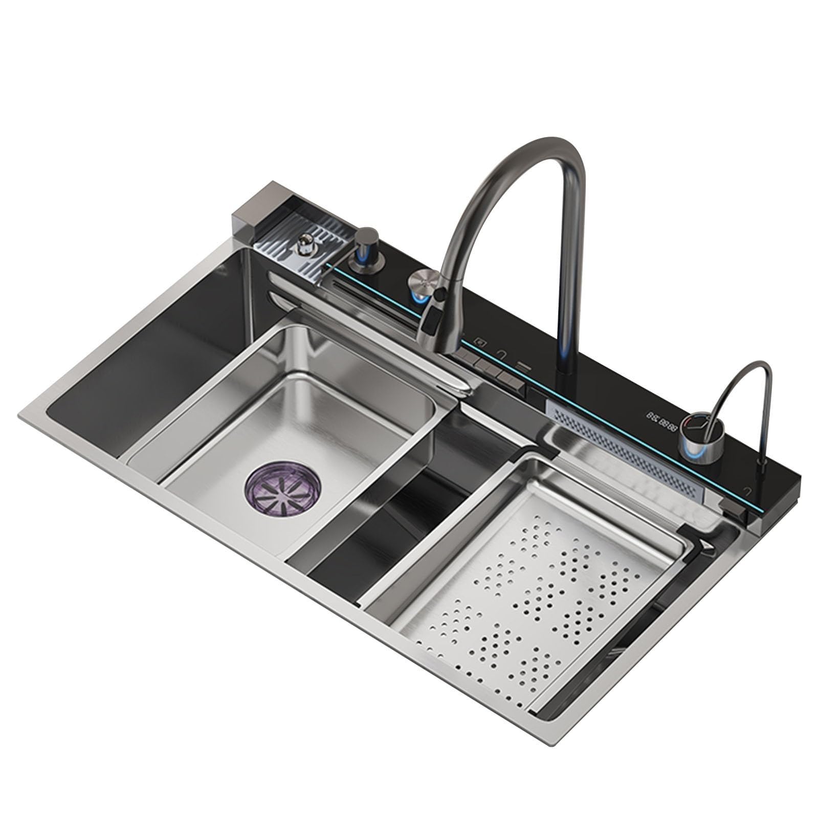SDdPulse Smart Kitchen Sink with Built-in Tap - LED Temperature Display, Stainless Steel Waterfall Sink for Modern Kitchens, A-75x46cm