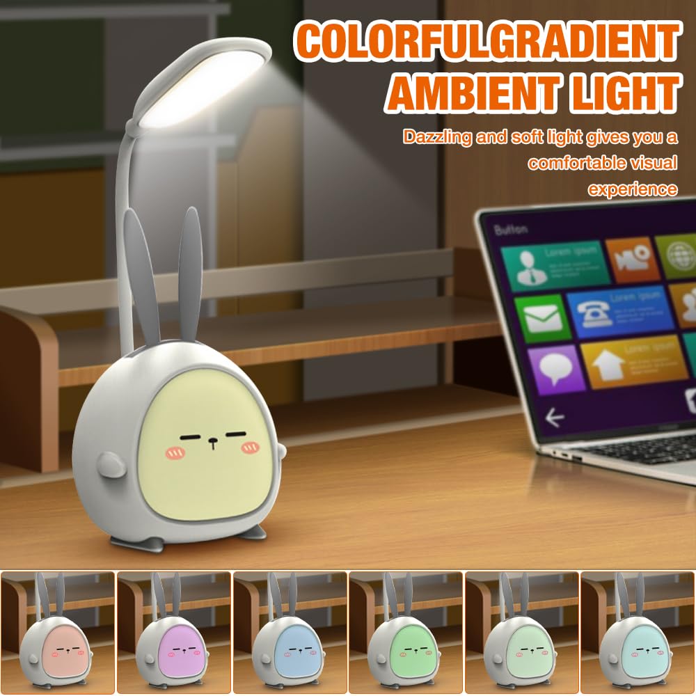 Schreibtischlampe Kinder, LED Schreibtischlampe für Kinder, Dimmbare Nachttischlampe, Augenfreundliche Leselampe, USB-Ladetischlampe, NetteCartoon Schreibtischlampe für Kinder, Mädchen