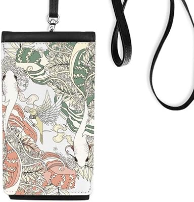 Ukiyo-e Wing Carp Bird Japan Phone Wallet Purse Hanging Mobile Pouch Black Pocket