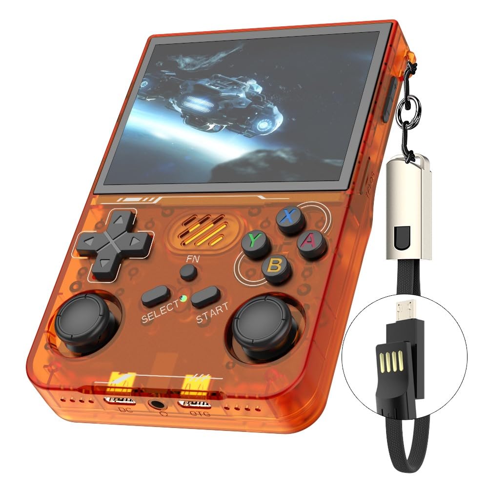 R36xx Retro Handheld Game Console, 8.9 cm Screen, Transparent Purple Gaming Controller with WiFi, Arcade Style Controls (Transparent Orange)