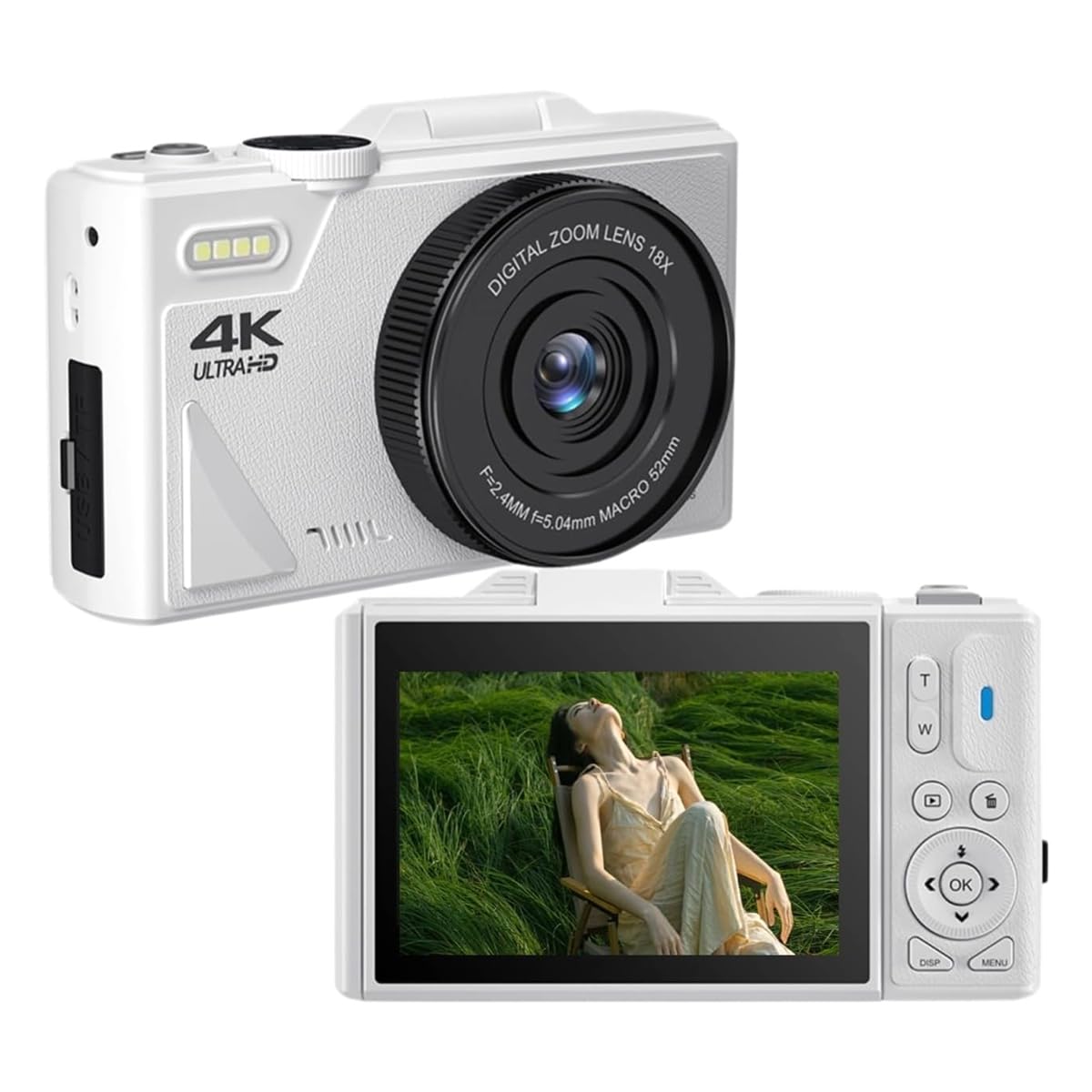 Appareil Photo Numérique 4K, Écran Rabattable de 3 Pouces, 64 MP UHD, Zoom 18x, Autofocus, Style Rétro Compact, Appareil Photo Portable