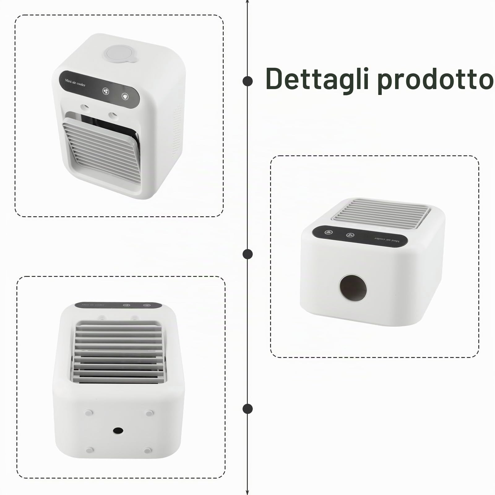 Mini condizionatore d'aria portatile, ricaricabile USB, batteria 1800 mAh, 2 velocità vento, 2 modalità spruzzo, funzionamento silenzioso per casa, ufficio, auto, viaggi