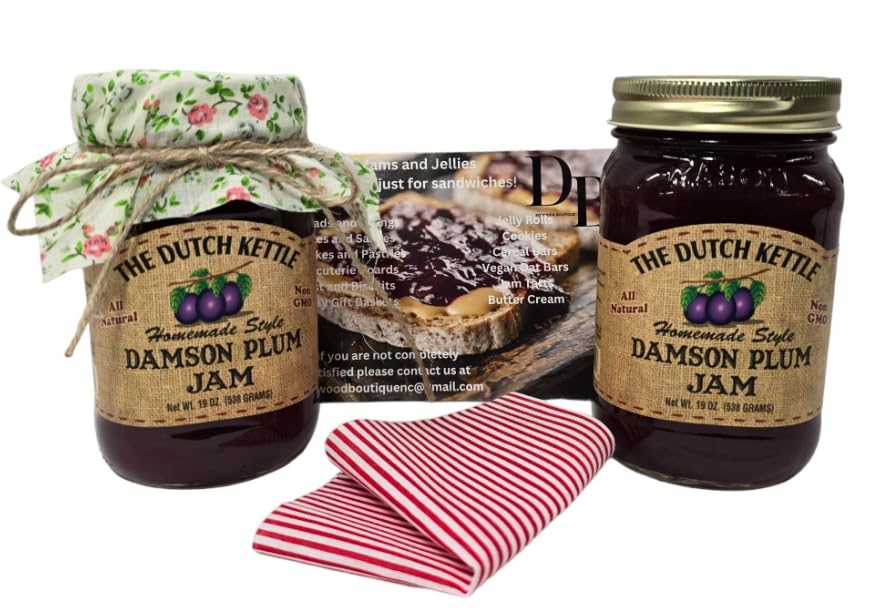 The Dutch Kettle Amish Homemade Style Damson Plum Jam With Fabric Toppers 2/19 Oz. Jars