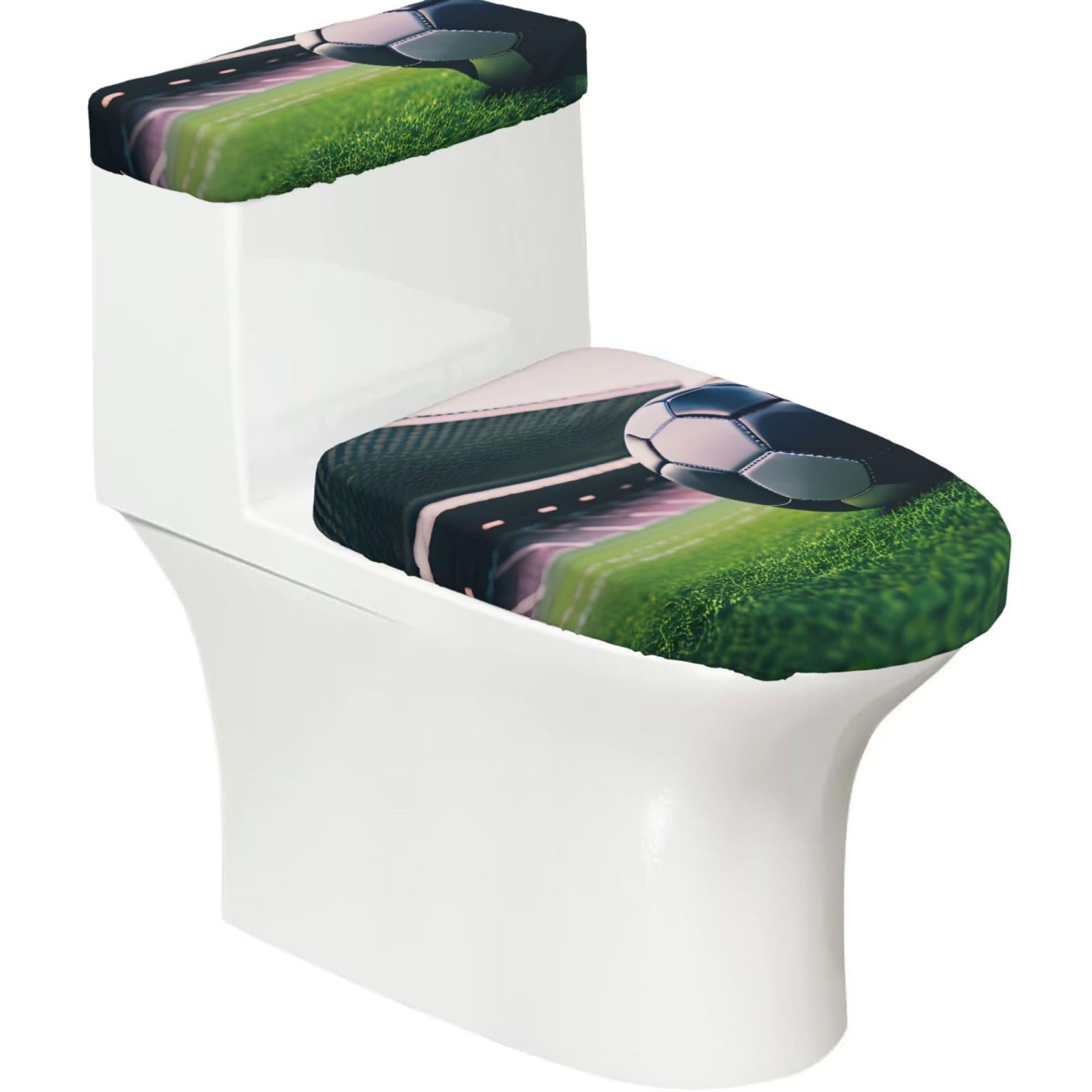 Soccer Ball Printed Toilet Tank and Lid Cover Set of 2 for Most Bathrooms, Fits Elongated Round Toilets