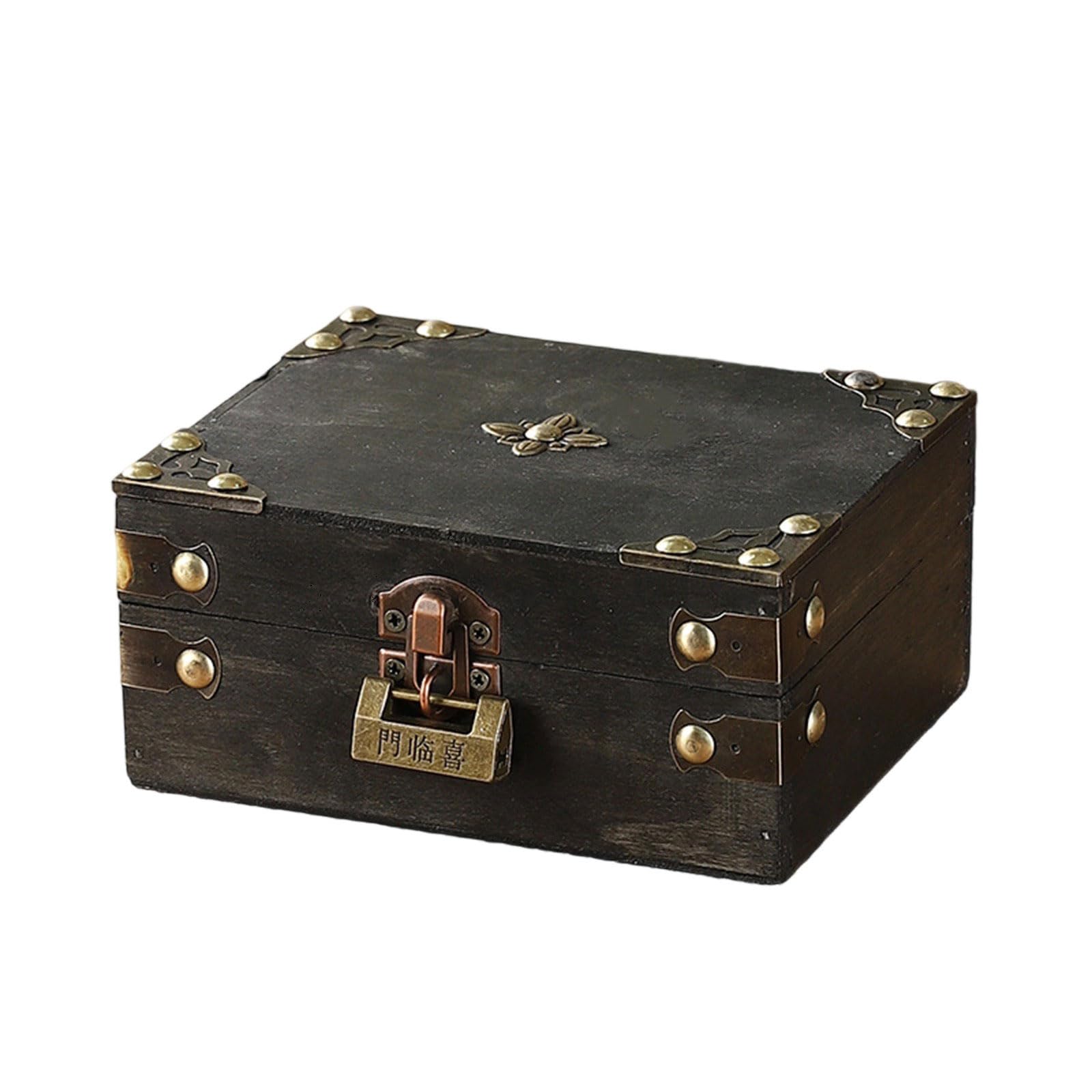 Shurhome Antique European Styles Handheld Storage Box Sturdy Travel Wood Case Accessory for Clothing and Books Organization Large Capacity Box