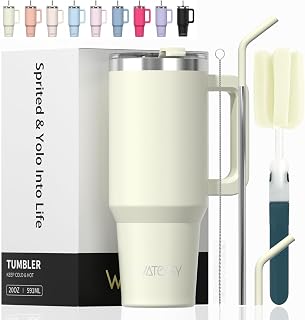 WATERSY Thermo Cup 20Ml with Handle and Straw for Car - Double Walled Vacuum Insulated Stainless Steel Thermos Cup Waterproof and Dishwasher Safe, Ideal for Coffee, Tea, Office, Gym and Travel, White