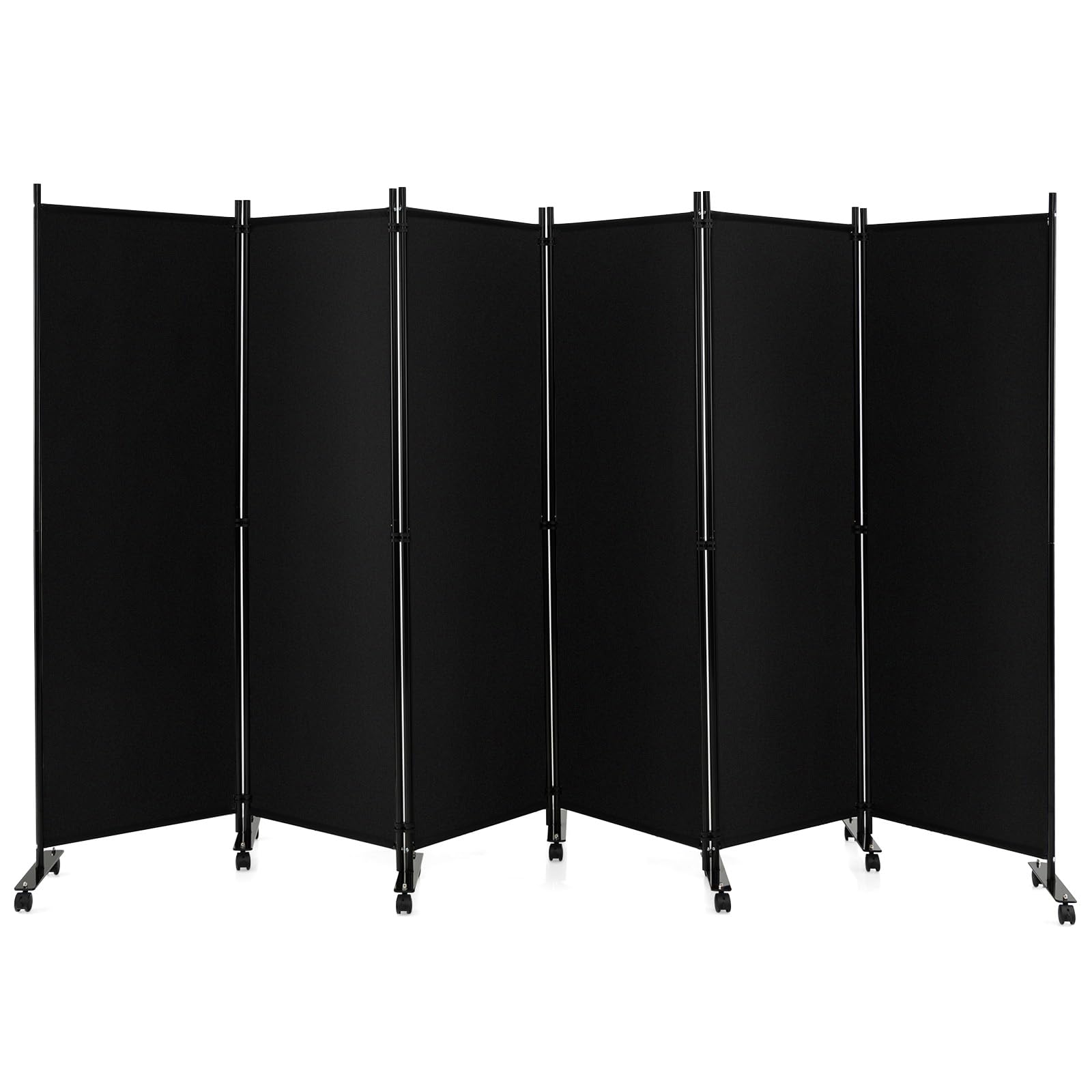 LIFEZEAL Biombo Plegable de 6 Paneles para Interior y Exterior, Divisor de Pie con 14 Ruedas, Pared Tabique, Estructura Metálica, Protección de la Intimidad, Separador de Espacios (Negro)