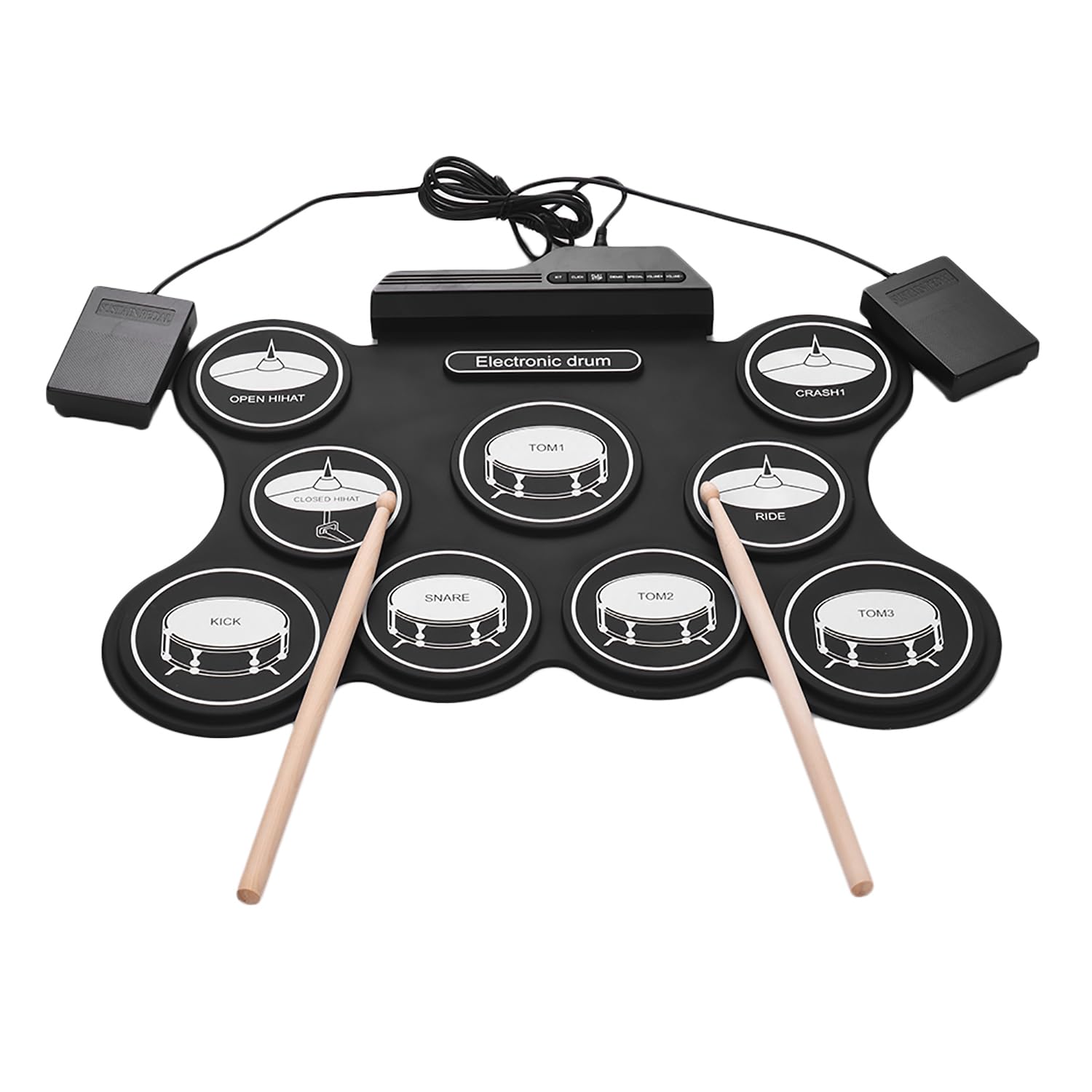 Batteria elettronica portatile USB roll up digitale con 9 cuscinetti in silicone bacchette e pedali per principianti bambini