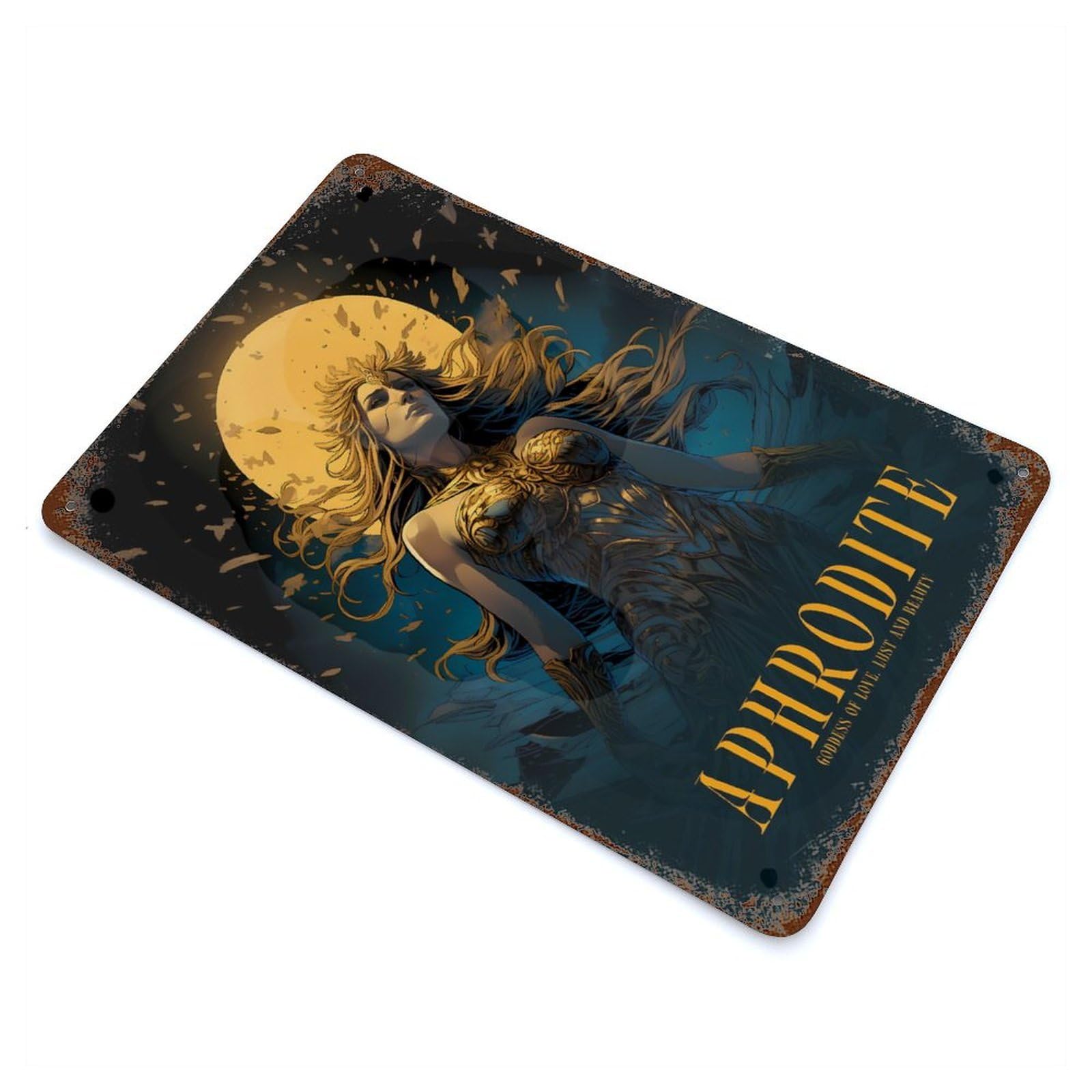 Distressed Metal Wall Sign Aphrodite 11.8"x7.9", Old School Wall Decor for Bistro, Counter And Cafe Decor