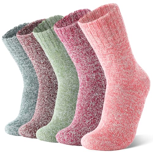 YANGTE Thermal Socks for Women 4-7, 5 Pairs Thick Warm Winter Wool Socks for Ladies