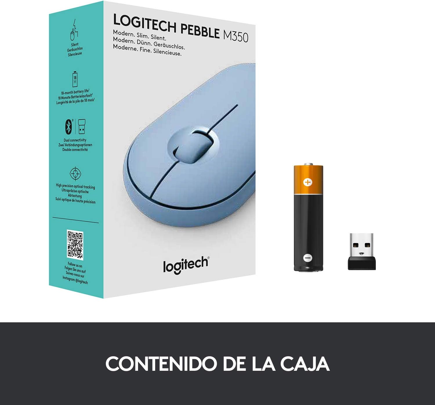 Logitech Pebble Wireless Mouse with Bluetooth or 2.4 GHz Receiver, Silent, Slim Computer Mouse with Quiet Clicks, for Laptop/Notebook/iPad/PC/Mac/Chromebook - Blue Grey image 8 of 8 B07X4D3BR6