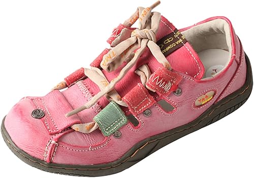 TMA EYES Women's Patchwork Leather Walking Sandal Shoes(Red,10)